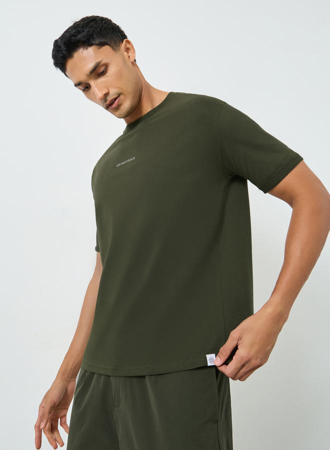 Styli Men Olive Green Slogan Print Oversized T-Shirt - Image 2